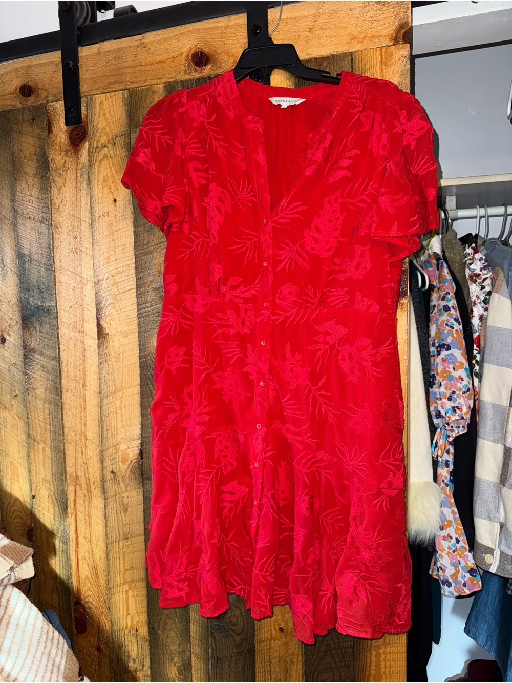 Ranna Gill Red Floral Button-Front Mini Dress